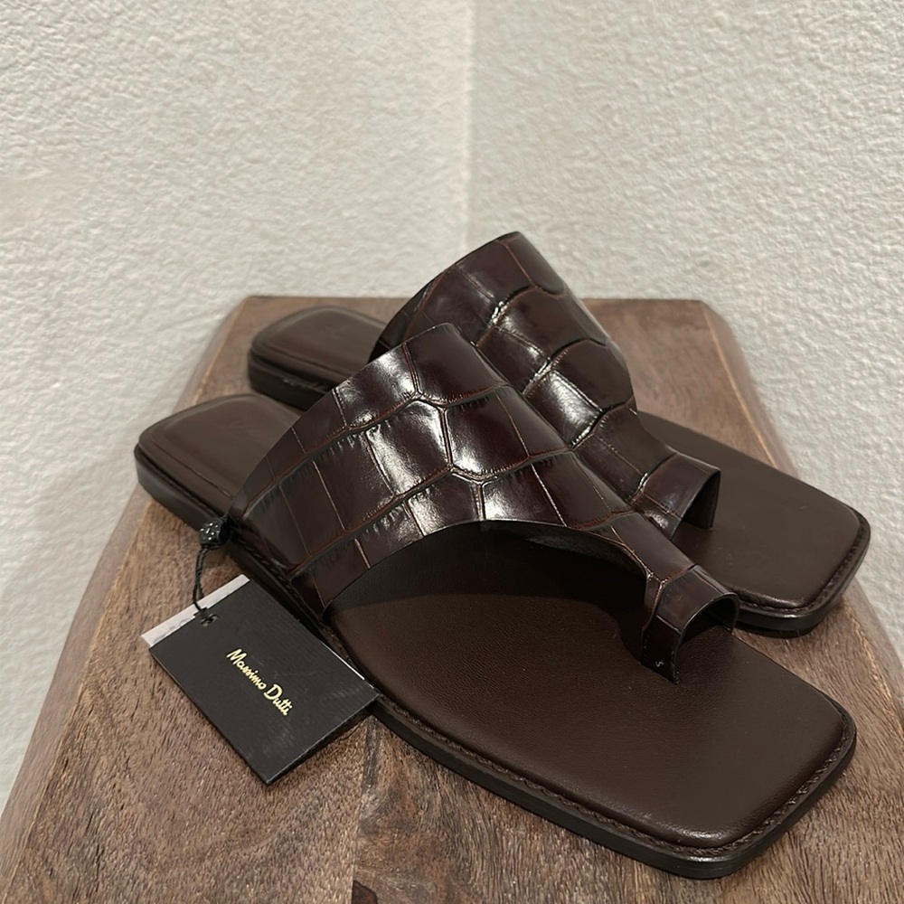 Massimo Dutti Brown Mock Crock Toe Ring Sandals Size US 9 EUR 40